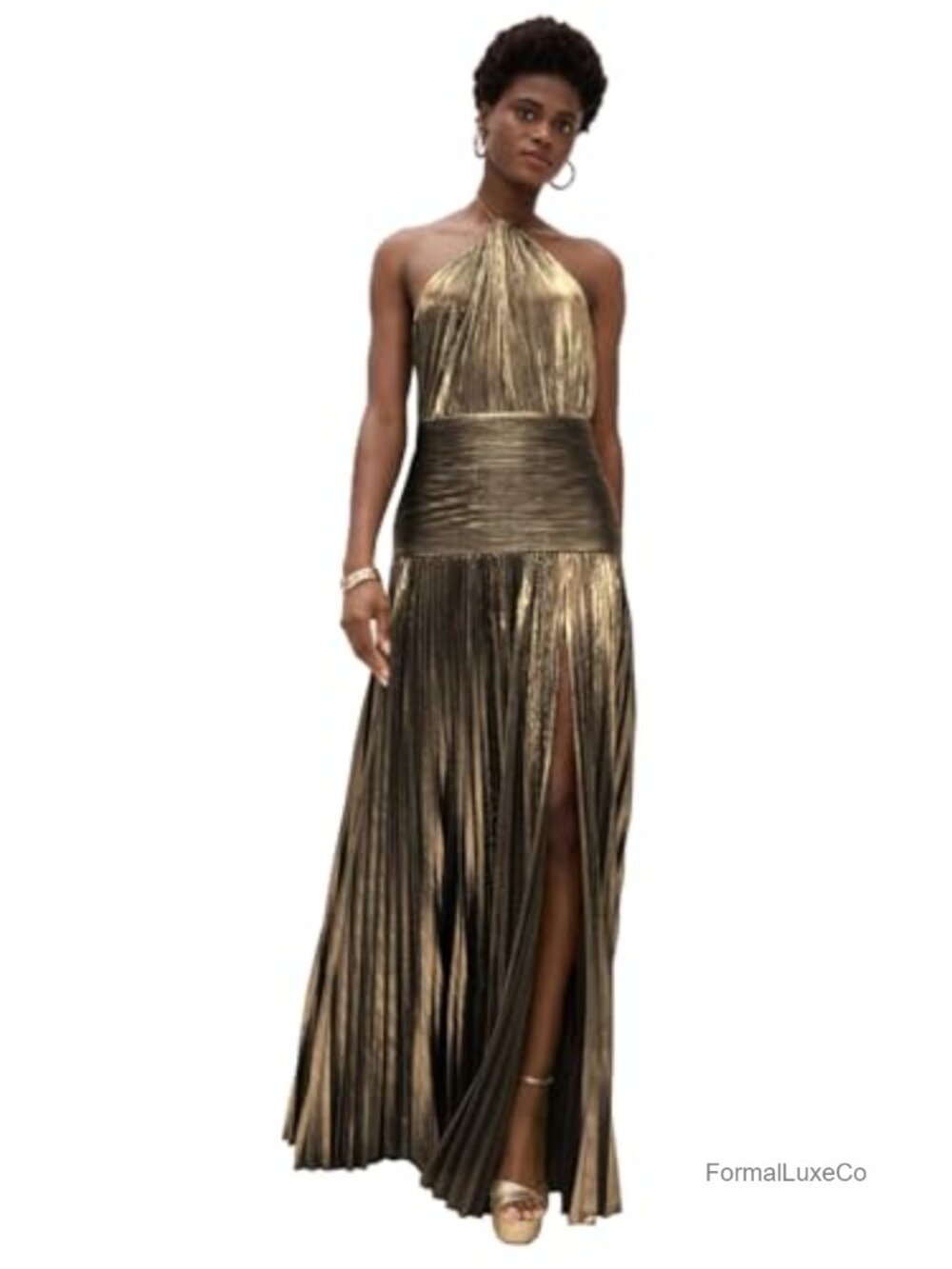 Sleeveless Halter Backless Pleated Formal Maxi Dress